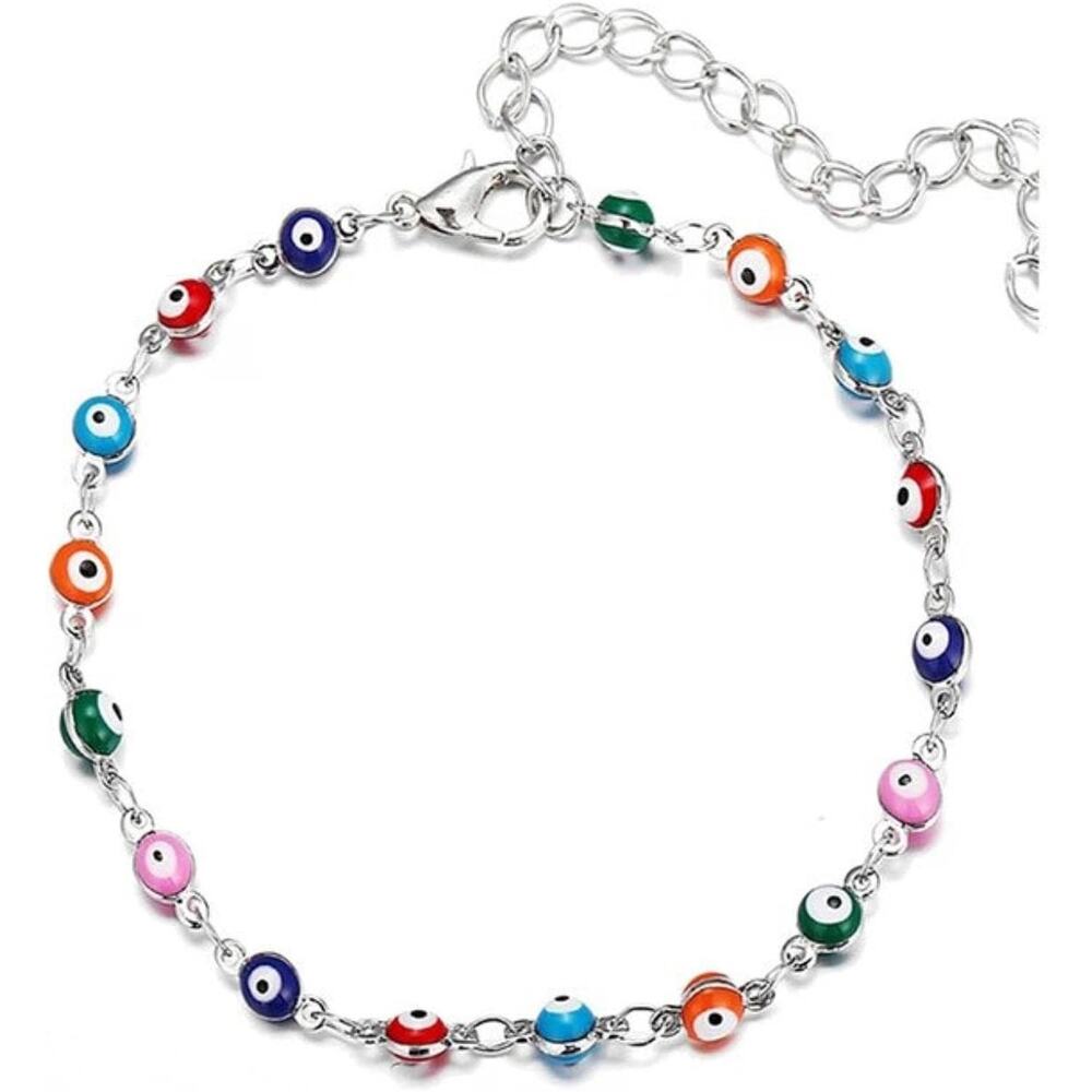 4408 8" Fashion Religious Turkish Eye Anklet Silver Color Chain Evil Eye Anklets